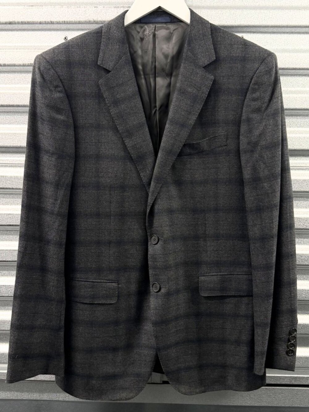 LANVIN GREY WINDOWPANE CHECK BLAZER JACKET WOOL